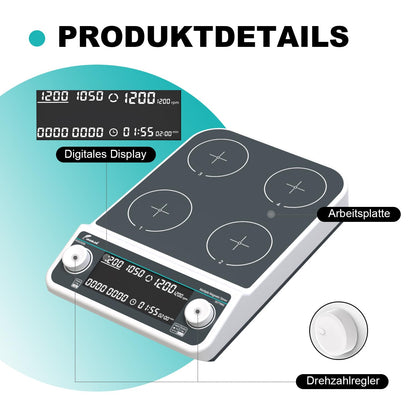 JOANLAB Magneetroerder, digitaal, 4-voudig, met sync/Async-functie, 50-1500 omw/min, timer, 4 x 500 ml, voor laboratorium (MMS-4PRO)