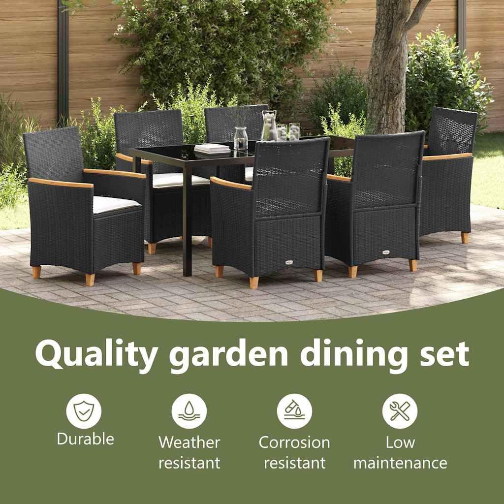 Tuin Eettafelset – Tuinset – Buitenmeubels – Terras Set – Eetset – Duurzaam poly Rattan – Comfortabele Kussens Met Houten Armleuningen