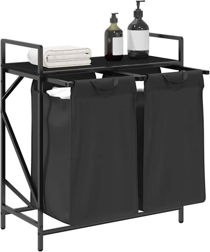 Gecheer Laundry basket 2 compartments with shelf black oak look, laundry basket laundry basket laundry basket for baby clothes bedding shoes 859065 - QUORE