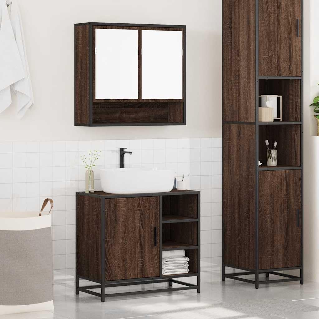 Gecheer 2-piece bathroom cabinet set base cabinet bathroom cabinet brown oak look wood material - QUORE