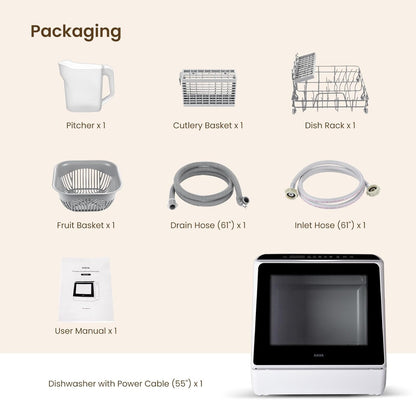 HAVA Tabletop dishwasher, mini dishwasher with 6 programs and built-in 5 litre water tank, no connection required, baby supplies and air drying function for homes and motorhomes