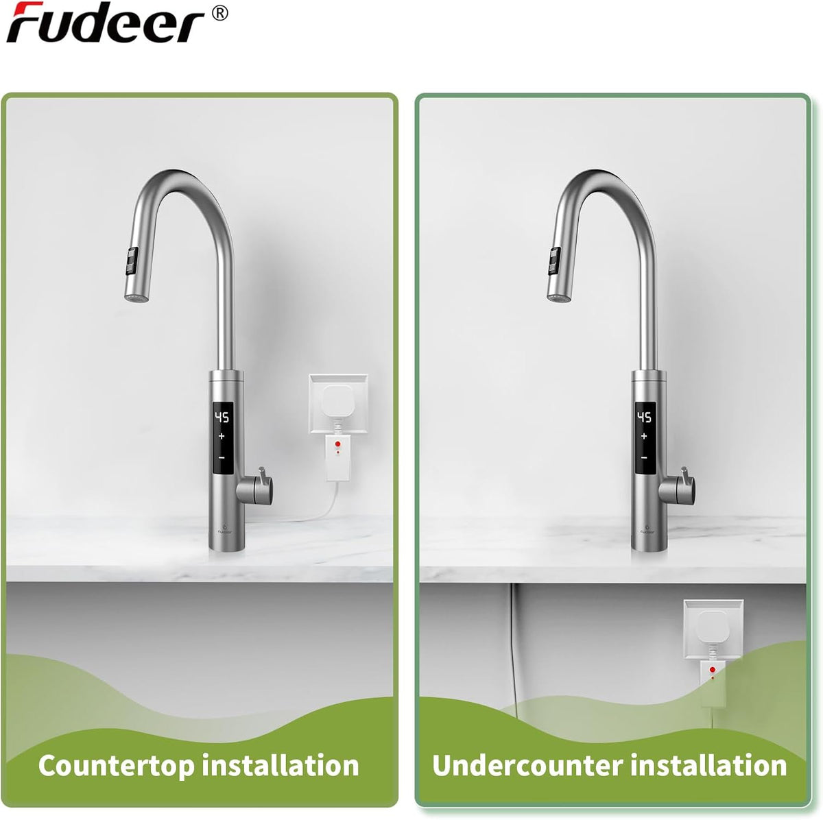 Waterkraan met doorstroomboiler, 3,3 kW digitaal display, elektrische waterkraan met 360° rotatie en 10 inch uittrekbare slang en 2 sproeimodi, 220-240 V, 30-45 °C, zilver
