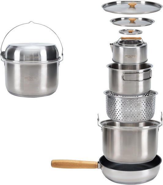 KingCamp Camping Cooker Set Stainless Steel Camping Pan Set Camping Pot Set for Camping Stove - QUORE
