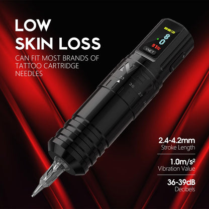 Vipera - Tattoo Machine - Tattoo pen - Tattoo Set - Complete set voor beginners & gevorderden - Verstelbare slag 2.4-4.2mm - Tattoo Machine Pen - 10500Rpm - 2400mah - Zwart - QUORE
