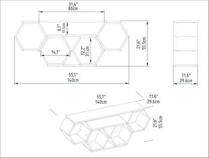 Hanah Home Stijlvolle tv-standaard, wit & Sonamo, 140 x 29,6 x 55,5 cm, 100% melamine gecoat particle board, 18 mm dik, modern design voor woonkamer en entertainment