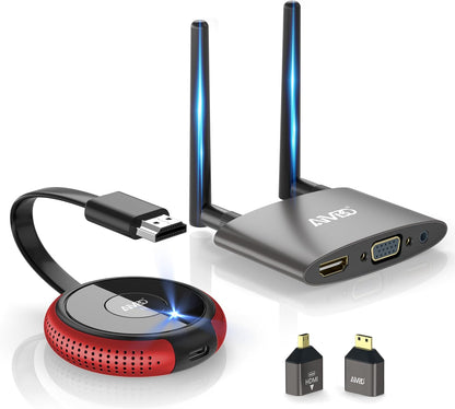 AIMIBO Draadloze HDMI-zender en ontvanger 4K, 5G en 2.4G Stabiele draadloze transmissie, dubbele schermen HDMI & VGA Casting Video/Audio voor laptop, tv-box, camera, telefoon naar monitor, projector