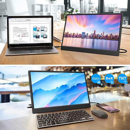 Portable Gaming Monitor 15.6" FHD Portable Monitor 300Hz, 1ms, Portable Montior 100% SRGB HDR, Non-Glare, Fold-out Kickstand, USB-C, HDMI, Mini DP Port - QUORE