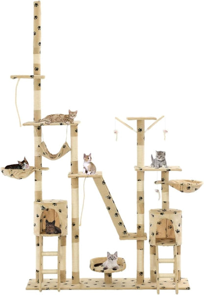 Krabpaal Kat – Krabboom Kat – Kattenboom – Speelboom Kat – Krabmeubel Kat – Met Sisal Touw Beklede Krabpalen – Verstelbaar 230-250 cm Hoog – Comfortabele Mandjes en Huisjes