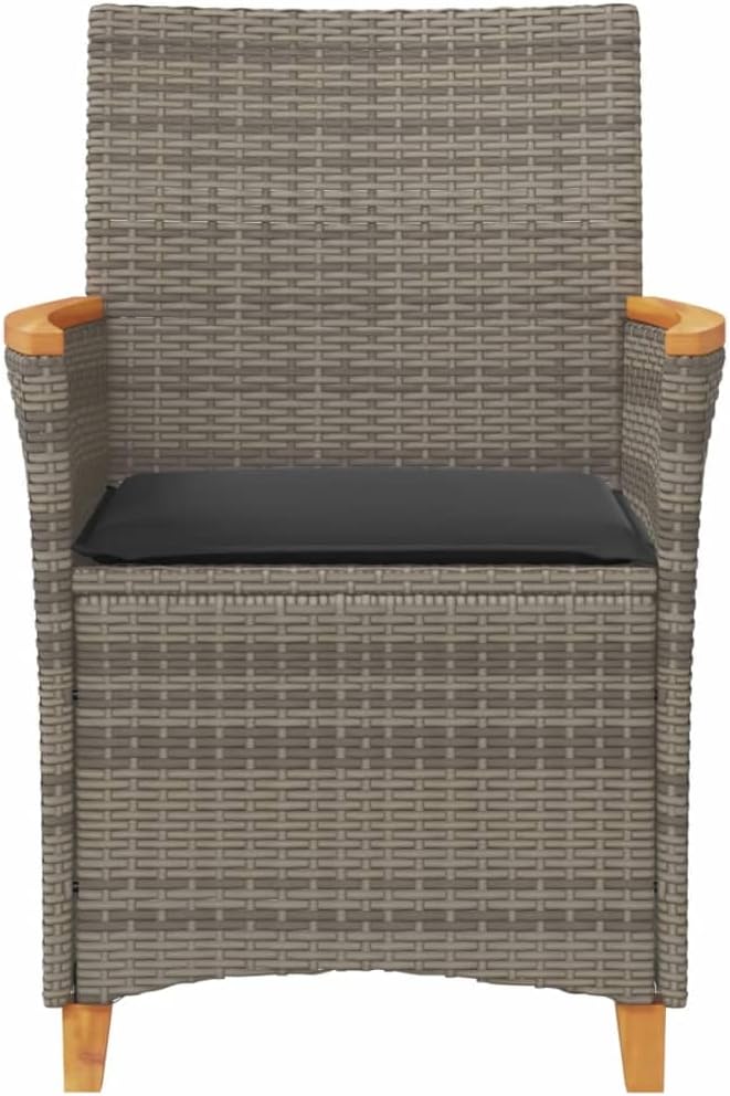 LAPOOH Garden Chairs with Cushions 2 Pieces Grey Poly Rattan and Solid Wood, Garden Chair, Patio Chair, Garden Dining Chair-368721 - QUORE