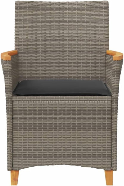 LAPOOH Garden Chairs with Cushions 2 Pieces Grey Poly Rattan and Solid Wood, Garden Chair, Patio Chair, Garden Dining Chair-368721 - QUORE