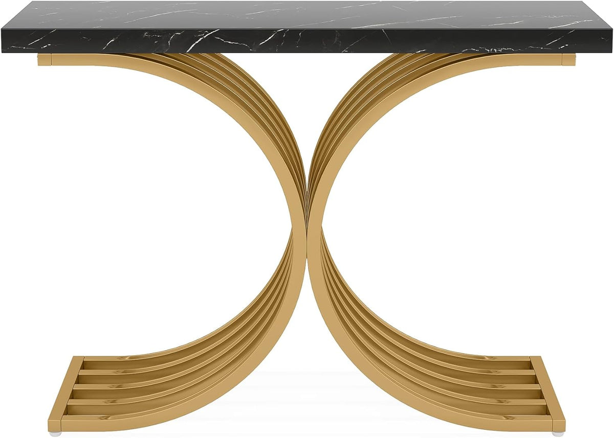 Tribesigns Narrow Console Table with Gold Metal Structure, 100 x 30 x 80 cm, Small Side Table for Hallway, Small Exhibition, for Sofa, Entrance and Living Room in Narrow Spaces
