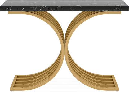 Tribesigns Narrow Console Table with Gold Metal Structure, 100 x 30 x 80 cm, Small Side Table for Hallway, Small Exhibition, for Sofa, Entrance and Living Room in Narrow Spaces