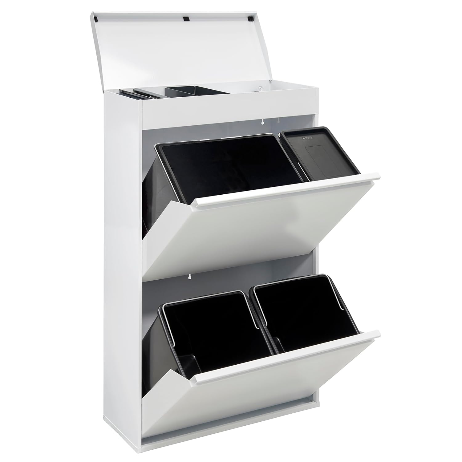 ARREGUI Top CR621-B2 Recycling Container | Waste Container with Storage Compartment | 4 Compartments 23+11+17+17 L (68 L) | Inner Buckets for PMD and GFT | Recycle Bin for Waste Separation | Waste Bin - QUORE