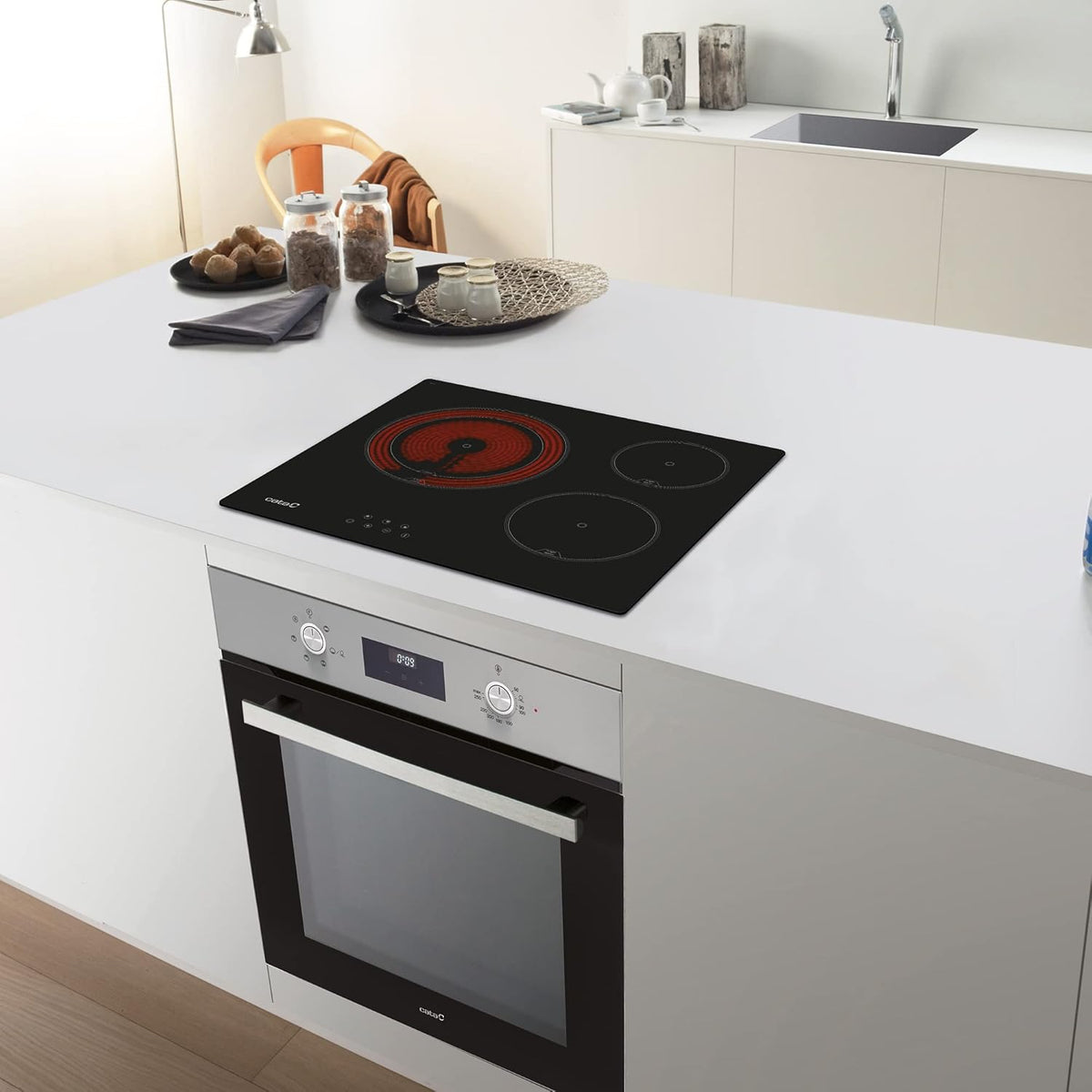 Keramische Kookplaat – Elektrische Kookplaat – Glaskeramische Kookplaat – Inductiekookplaat – Kookveld – 3 High Light Kookzones – 9 Instelbare Vermogensniveaus – Vermogen 5,4 kW – Breedte 59 cm