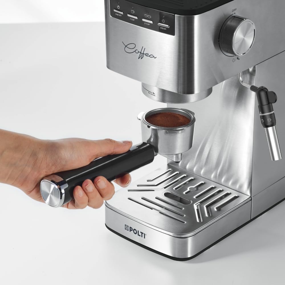 Polti Coffea P10S Handmatig koffiezetapparaat voor espresso en cappuccino, compatibel met gemalen koffie en E.S.E-pads, 44 mm, steamymilk voor het opschuimen van melk, afneembare tank van 1,3 l,