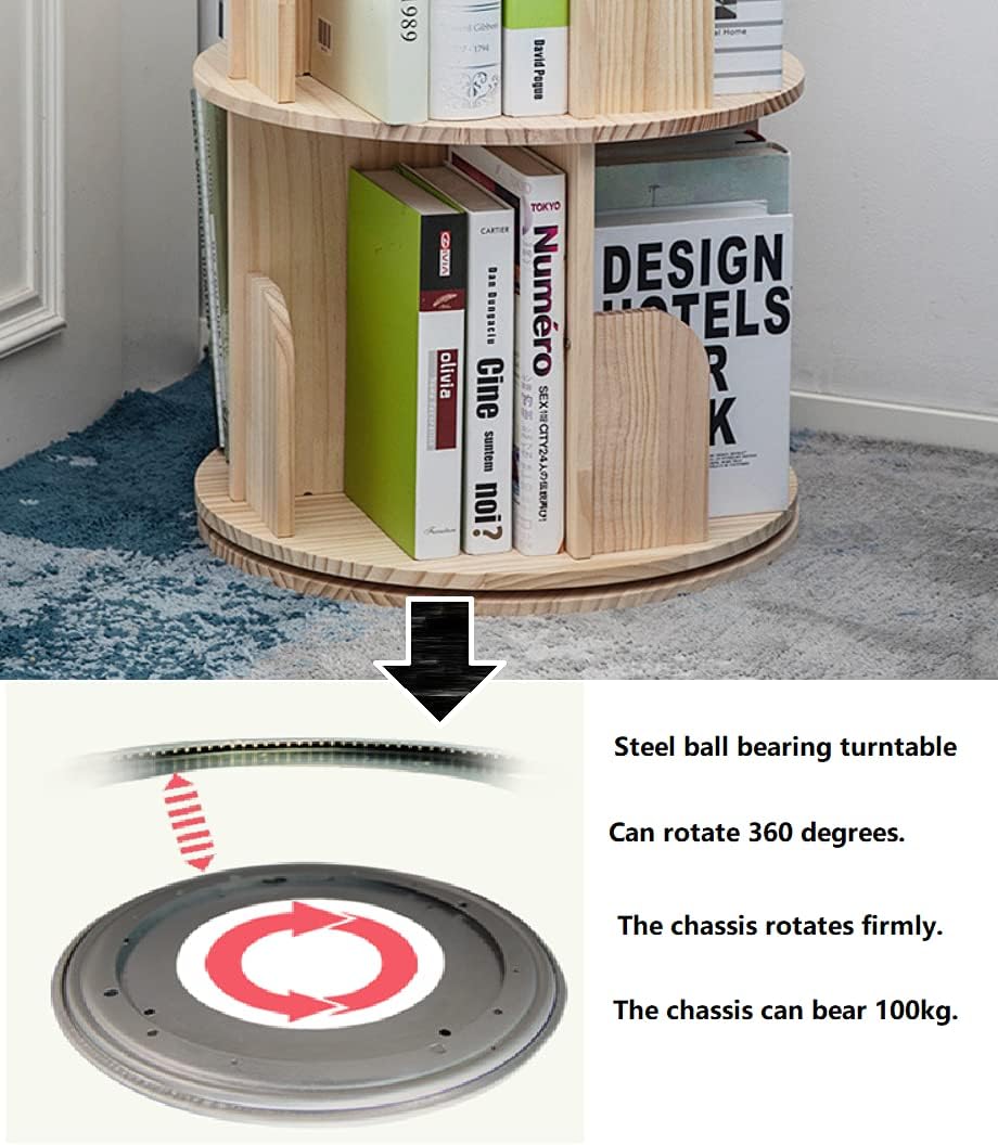 Heehee Roterende Boekenplank 360 Display 4 Tier Vloerstaande Boekenkast Opbergrek voor Kinderen & Volwassenen Massief Houten Boekenplank Organizer