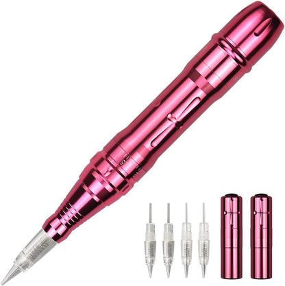 Multifunctionele Draadloze Permanente Make-Up Pen 2 Stuks Batterijen PMU Tattoo Pen voor Ombre Poeder 20 Stuks Tattoo Naalden 1RL (Zilver)
