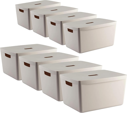 IDEA HOME 8 stuks opbergdozen, kunststof, organizer, box, manden, opbergdoos, kunststof box voor badkamer, rek met deksel, 28 liter
