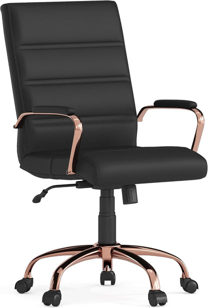 Flash Furniture Executive stoel, draaistoel, zwart leer, roodgoudkleurig frame, 61 x 58,4 x 103,5 cm (B x D x H)