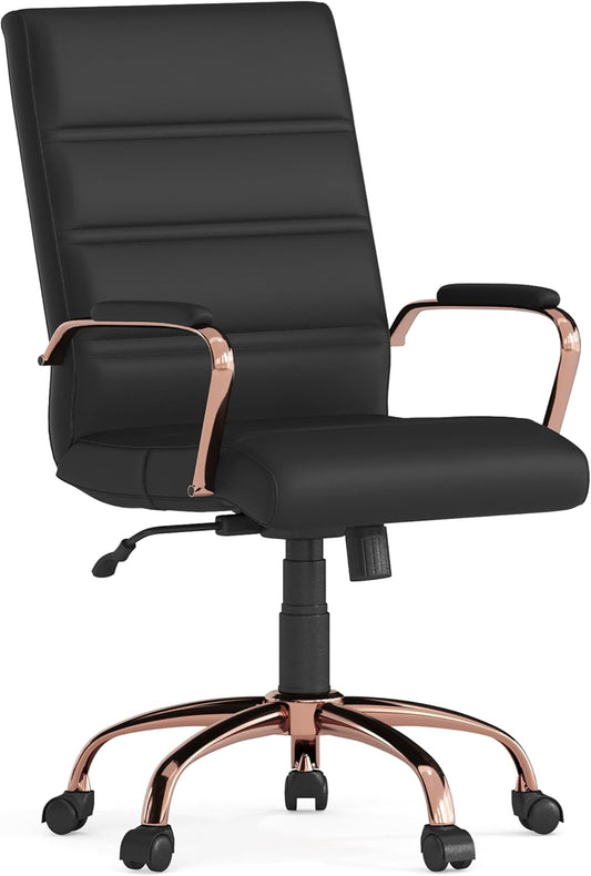 Flash Furniture Executive stoel, draaistoel, zwart leer, roodgoudkleurig frame, 61 x 58,4 x 103,5 cm (B x D x H)