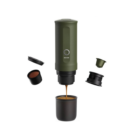 Mini Automatic Espressomachine - Koffiemachine - Draagbare Handmatige Espresso Machine - met 3-4 min. Zelfopwarming - 20 bar - 80ml - voor Kantoor - Fietsen - Hiking - ‎7 x 7 x 23 cm - Bos Groen