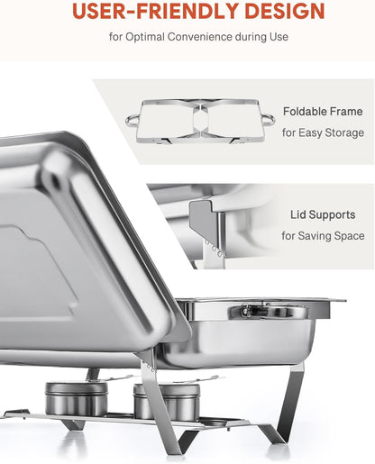 Wilprep Chafing dish set 9L RVS, 2 pakken met 2 grote GN 1/1 & 4 halve pannen GN 1/2 voor bruiloft, feest, banket, catering evenement