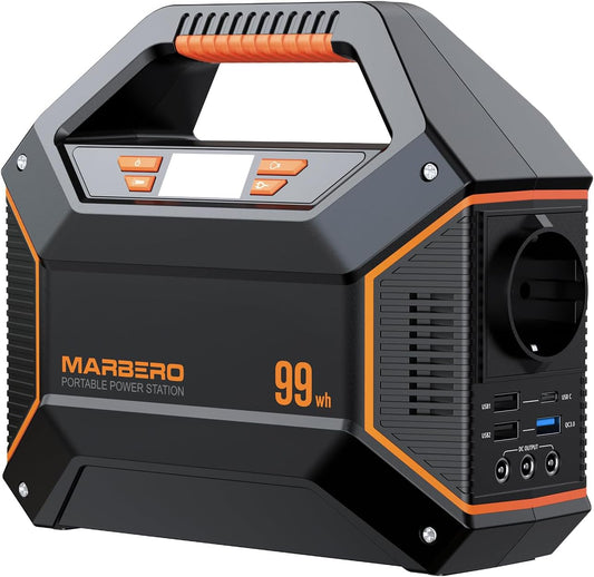 MARBERO 99Wh draagbaar powerstation, lithiumbatterij, noodstroom, 150 W, Max zonne-generator met LED-lamp voor outdoor, camping, camper, huis, noodgevallen