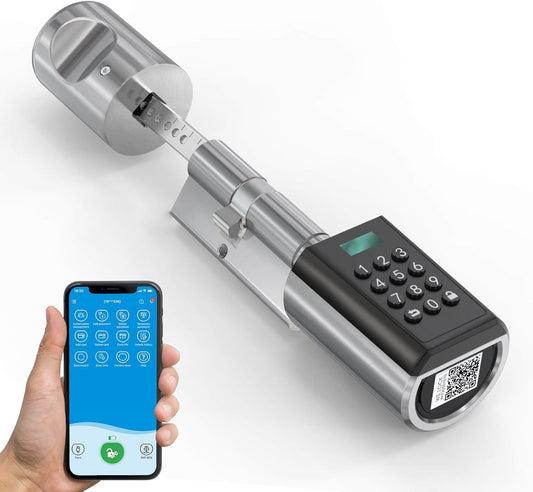WELOCK PBL Elektronisch deurslot, deurslotcode met app, instelbare elektronische deursluitcilinder voor deurdiktes van 50-100 mm, elektronisch deurslot, huisdeur, zilver, SmartLock