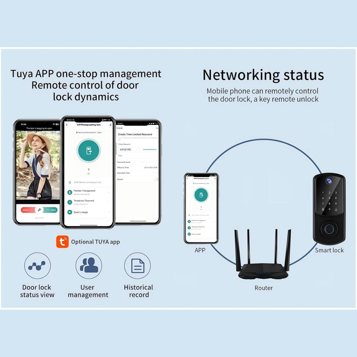 Smart Vingerafdruk WiFi Deurslot met Camera Capture en Unlock, Keyless Entry Deurslot met Deurbel Functie