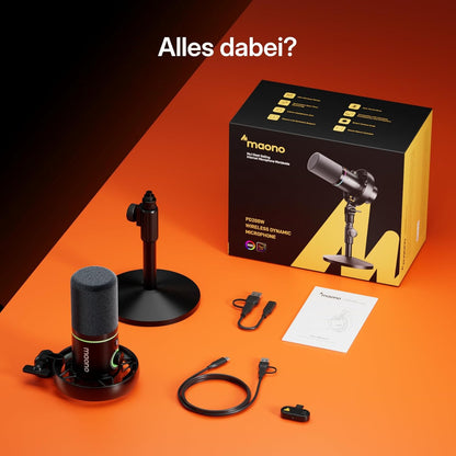 MAONO PD200W hybride podcast-microfoon voor pc, draadloos, USB en XLR, dynamische microfoonset met software, ruisonderdrukking, mute-schakeling, voor podcast, streaming, opnames, thuisstudio