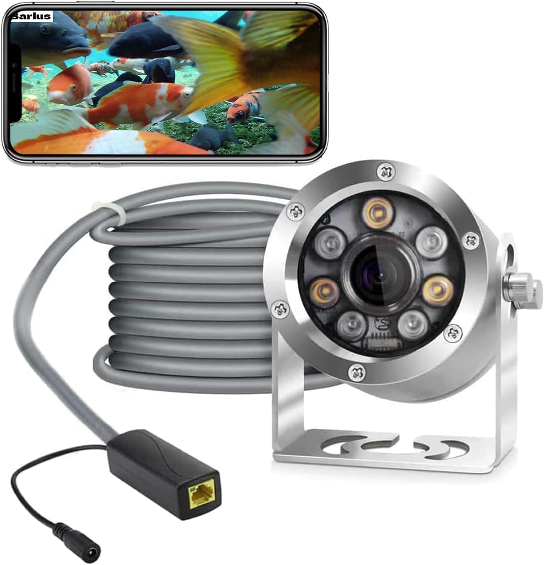 Barlus Onderwatercamera POE 5MP CMOS lens 100° groothoek zee roestvrij staal met vullicht IP68 waterdicht camera voor 24/7 koivijver met 9,8 m kabel