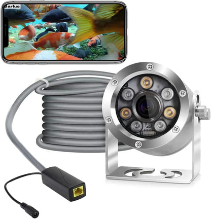 Barlus Onderwatercamera POE 5MP CMOS lens 100° groothoek zee roestvrij staal met vullicht IP68 waterdicht camera voor 24/7 koivijver met 9,8 m kabel