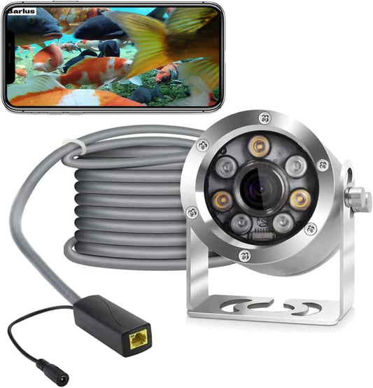 Barlus Onderwatercamera POE 5MP CMOS lens 100° groothoek zee roestvrij staal met vullicht IP68 waterdicht camera voor 24/7 koivijver met 9,8 m kabel