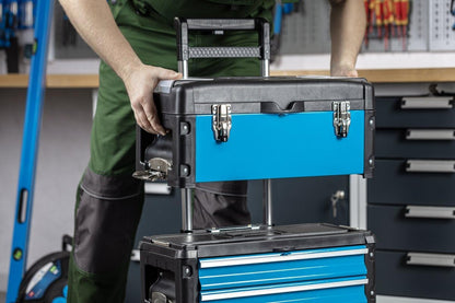 HÖGERT Technik Gereedschapskist - 3-delig, modulair, mobiele servicekast met laden, 45 kg capaciteit, geïntegreerde wielen en telescopische handgreep, ideaal voor onderhoudsdiensten, werkplaatsen en