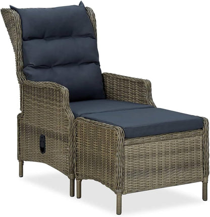 vidaXL Garden chair adjustable with ottoman poly rattan brown - QUORE