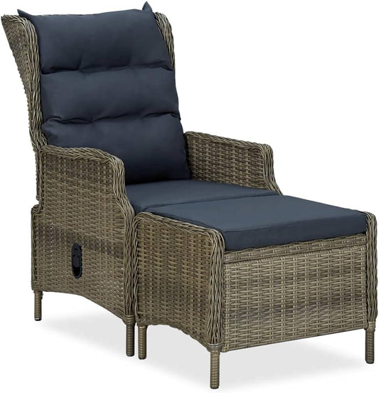 vidaXL Garden chair adjustable with ottoman poly rattan brown - QUORE