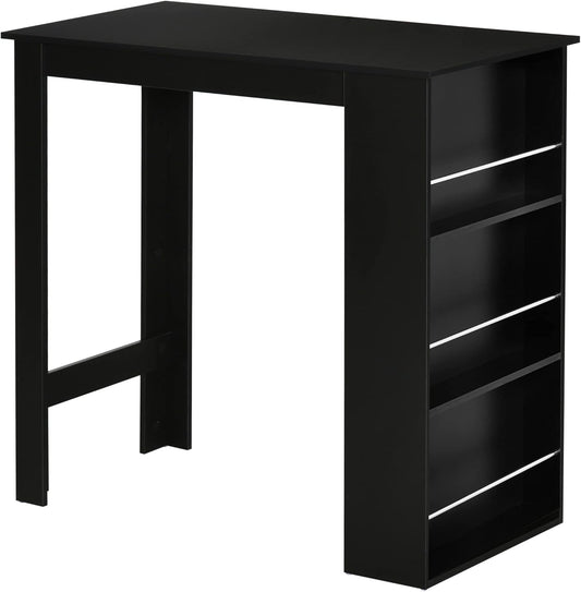 HOMCOM bar table modern dining table desk with 3 storage surfaces black chipboard 112 x 57 x106 cm - QUORE