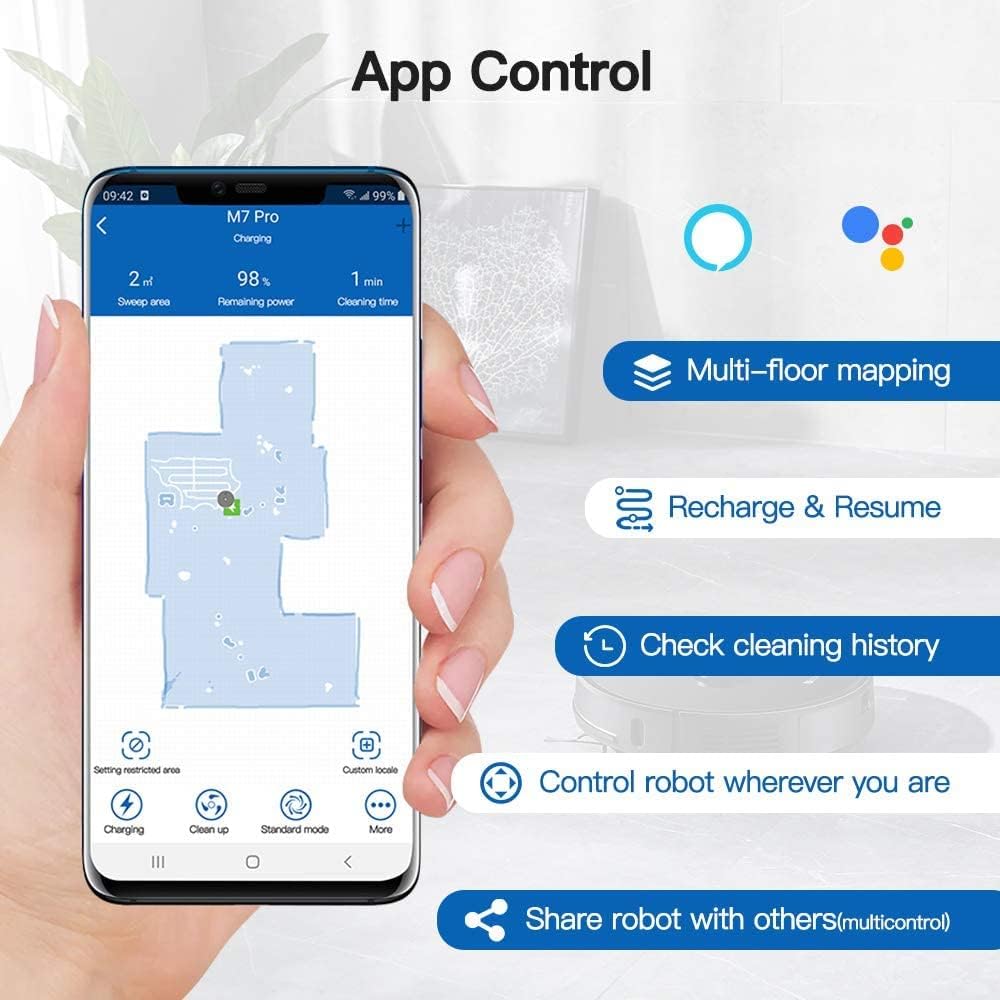 Robotstofzuiger – Robotstofzuiger met dweilfunctie – Automatische stofzuiger – Slimme reiniger – Wi-Fi robot – Slimme lasernavigatie – 2-in-1 stofzuigen en dweilen – App- en spraakbediening
