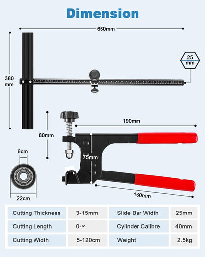 MXBAOHENG Handmatige Tegelsnijder 600mm Groot Formaat Tegel Cutter Tool Kit Tegel Cutters voor Keramische Tegels met 1 Krachtige Tang en 5Pcs Snijbladen