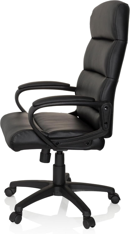 hjh OFFICE Futura 100 738113 directiestoel van kunstleer, zwart, draaistoel met wielen en kantelfunctie, in hoogte verstelbaar