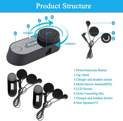 FreedConn Motorfiets communicatiesysteem, helm bluetooth intercom, helm headset (800 m bereik, zodat draadloos bellen,mp3-muziek beluisteren, FM-radio (2 set met zachte kabel)