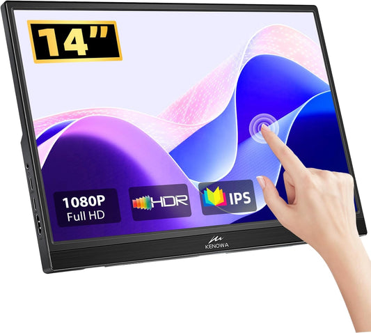 14 inch Portable Monitor Touch Screen Kenowa Portable Touch Screen 1920x1080 IPS HDR FHD External Monitor with USB Type C HDMI Input for PC Raspberry Pi, Laptop, PS4, XBOX, Switch - QUORE
