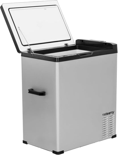 Steamy-E Single Zone 75, Elektrische Compressor Koelbox, 64 Liter, Zilver, 12V/230V, voor vriezen en koelen van -20 tot +20, ideaal voor op de camping