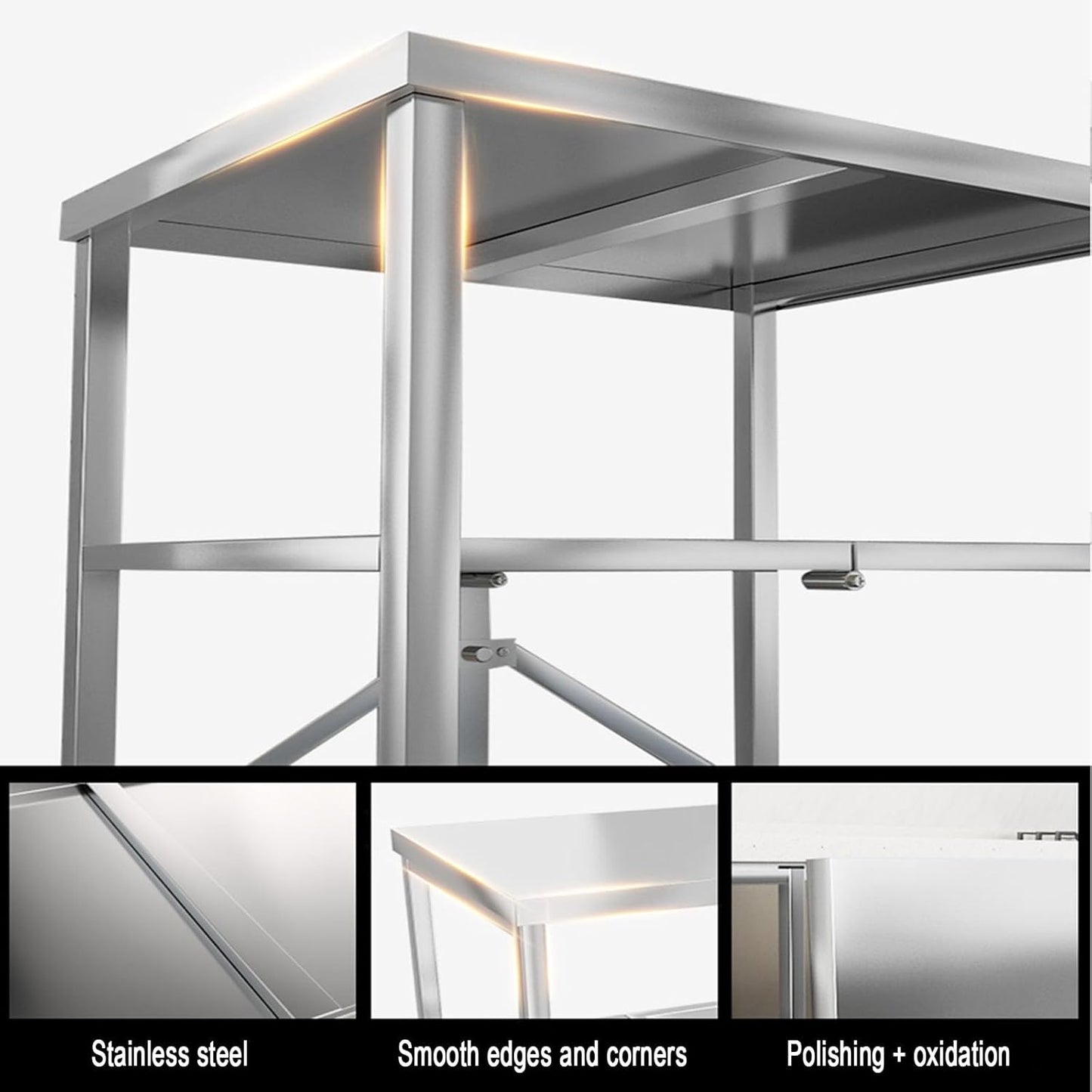 AMSXNOO Serveerwagen roestvrij staal, 3 planken opvouwbare transportwagen opslag rek rek keukentrolley trolley met wielen, multifunctionele trolley voor restaurant hotel school huishoudelijke wagen