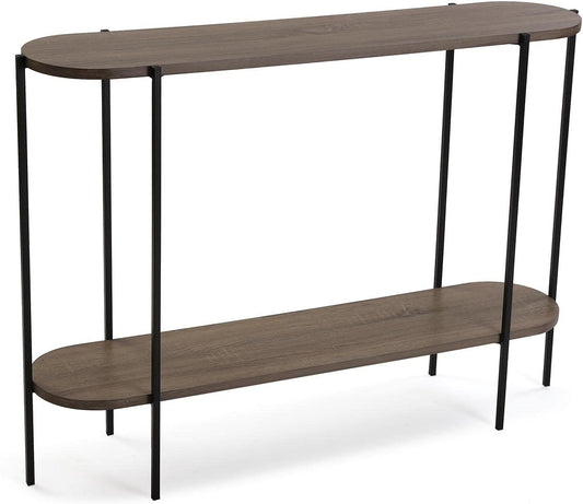 Versa Lizzy Smalle hal of vestibule Entree hal meubilair, Console Tafel, Met bodemplank, Afmetingen (H x B x H) 80 x 25 x 110 cm, Hout en Metaal, Kleur Bruin en zwart