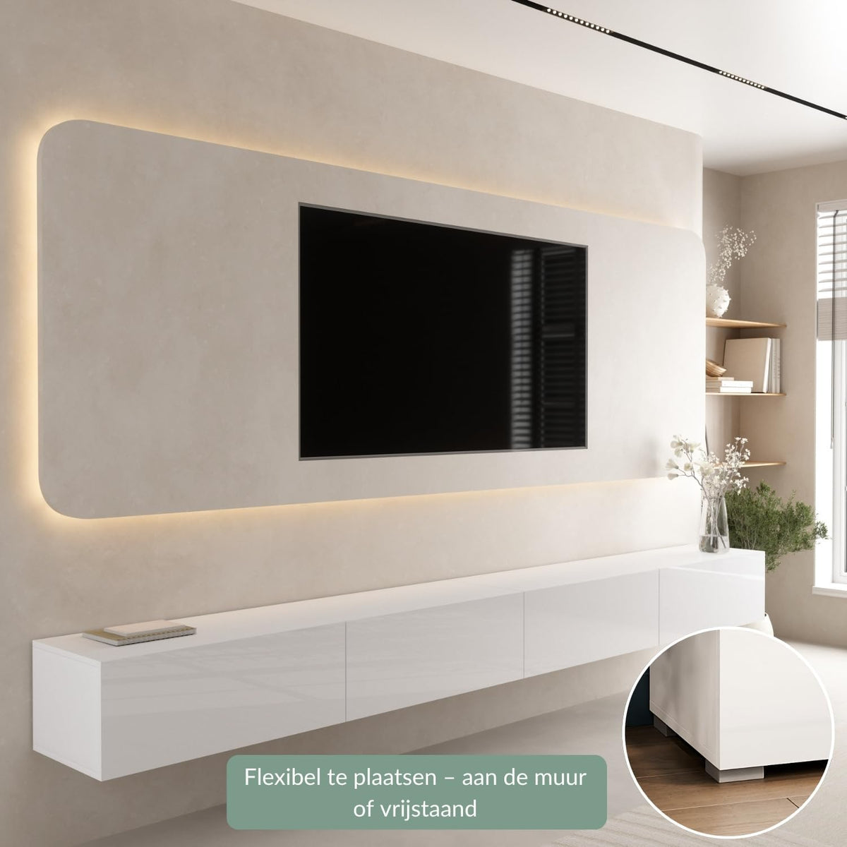 Planetmöbel West TV Cabinet, TV Table 320 cm Long, TV Cabinet Hanging or Standing for Living Room, 2X TV Wall Cabinet 37.8 x 160 x 30 cm, White - QUORE