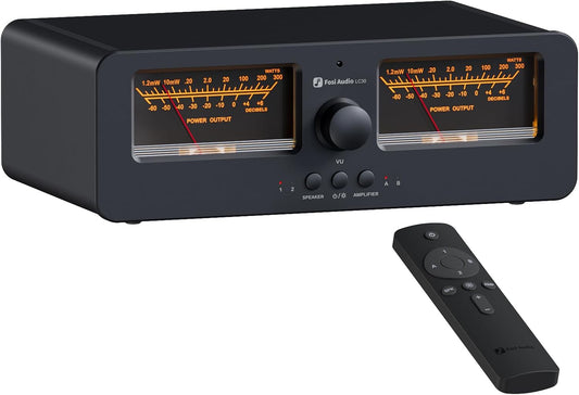 Fosi Audio LC30 Zwart Dubbele VU Meter Audio Visualizer, 2 Ingangen 2 Uitgangen Vintage Schakelaar voor High Power Stereoversterkers, Home Theatre Component, Met Afstandsbediening