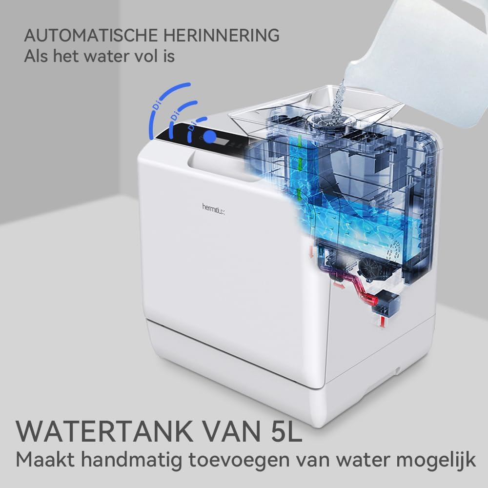 Mini-vaatwasser tafelvaatwasser, te gebruiken met en zonder wateraansluiting, 43 cm breed, plaats voor 4 couverts, te gebruiken op de camping, 175 kWh/jaar, wit