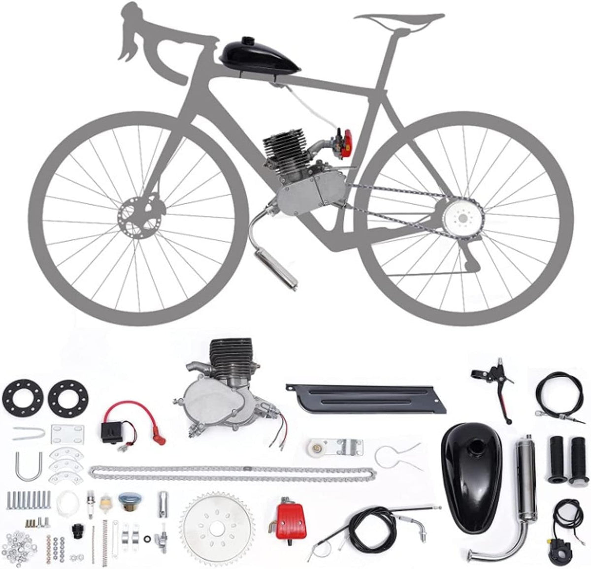 Gas Bike Engine Kit, 100cc Energiebesparende Complete Bike Engine Kit Gewijzigd 150 Mijl per Gallon Superbrandstofzuinig voor Mountainbikes