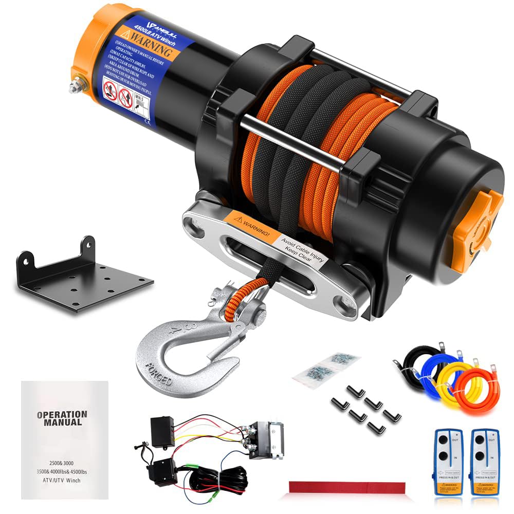 Anbull Elektrische lier 12 V, 2045 kg, motorlier, synthetisch touw, waterdicht conform IP67, nylon touw, met montagebeugel en afstandsbediening, 2 stuks, compatibel met ATV UTV